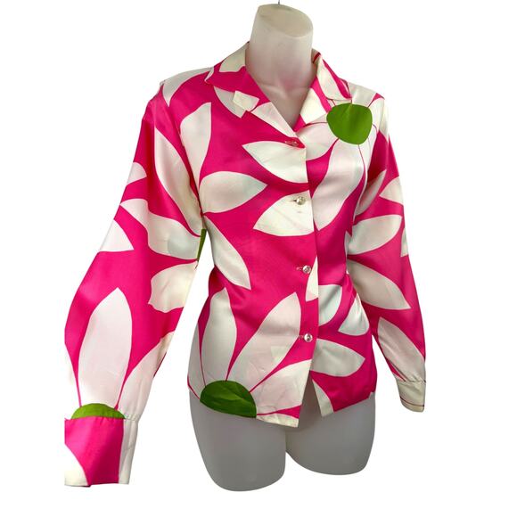 Phil Rose of California Tops - 1960's PHIL ROSE OF CALIFORNIA pink and green daisy blouse